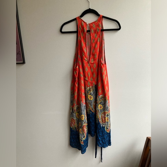 Free People Orange Paisley Rendezvous Dress Size M High-Low Mini Suit Cover - Picture 6 of 9